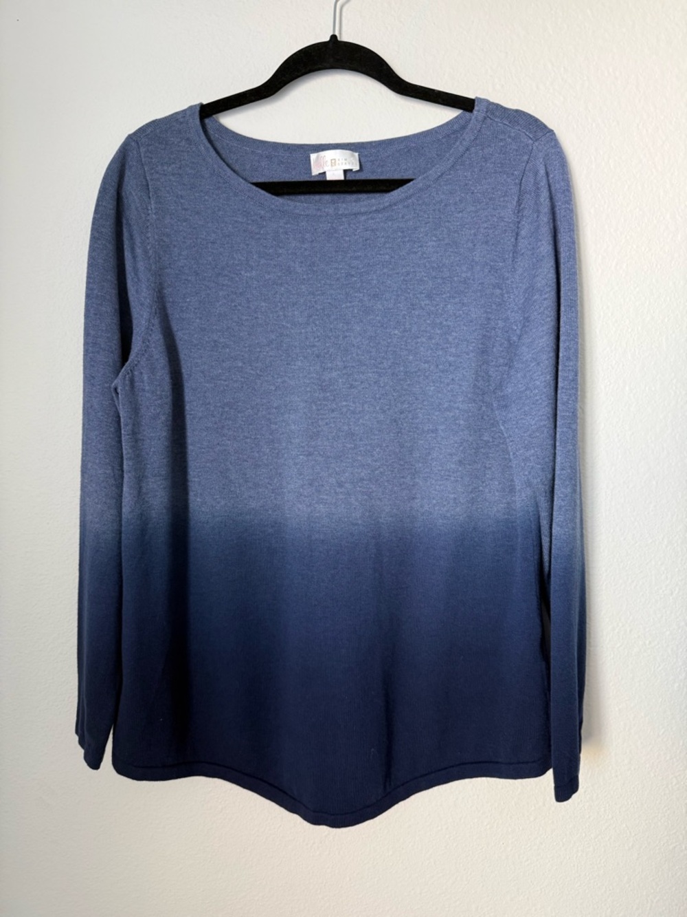 Belle by Kim Gravel Blue Ombre Scoop Neck Long Sleeve Sweater S2